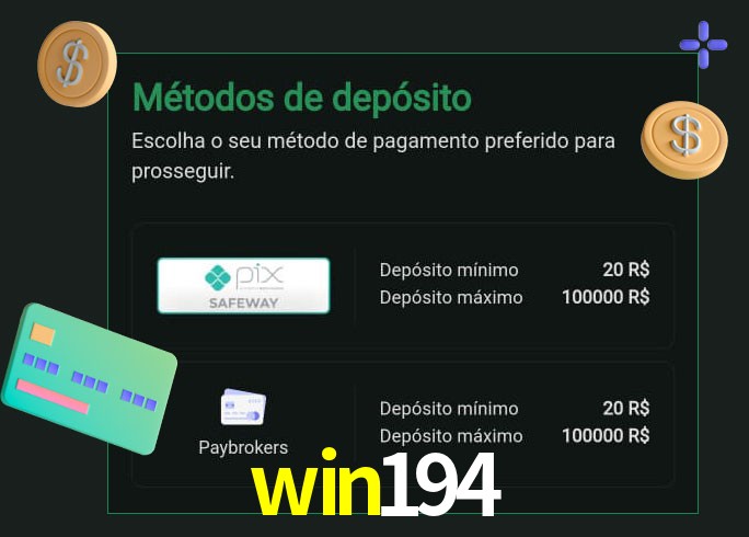 O cassino win194 oferece uma grande variedade de métodos de pagamento